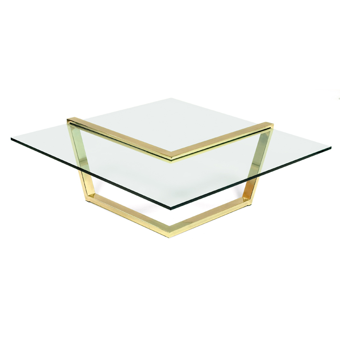 Appraisal: Design Institute America coffee table brass-plated metal frame with cantilevered