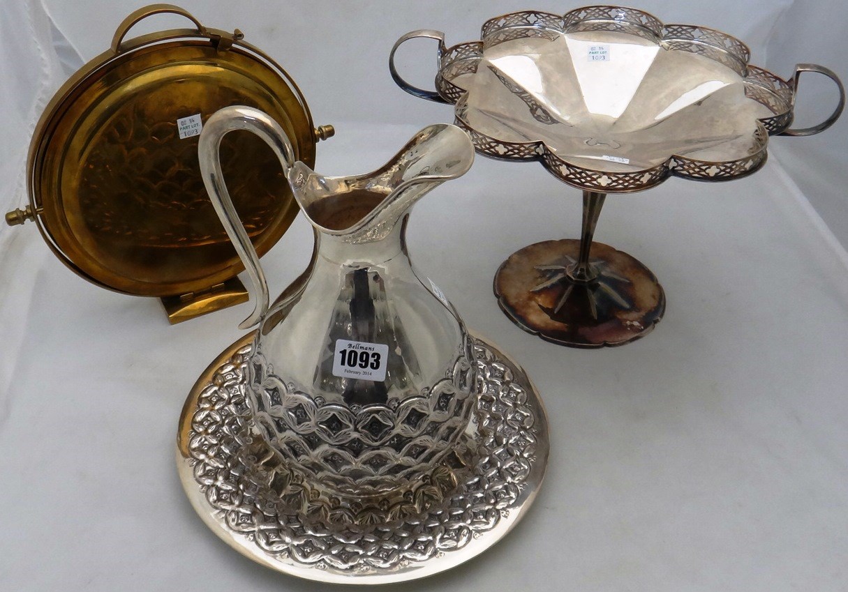 Appraisal: A Foreign ewer and stand with embossed decoration each detailed