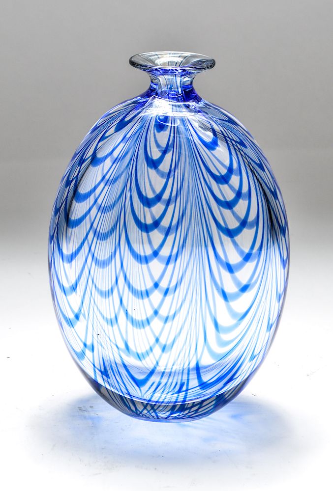 Appraisal: Modern Art Glass Vase with Blue Swirls Modern art glass