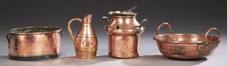 Appraisal: Group of Five French Copper Kitchen Items th c Group