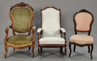 Appraisal: Three piece lot including Victorian gents chair Victorian rocking chair