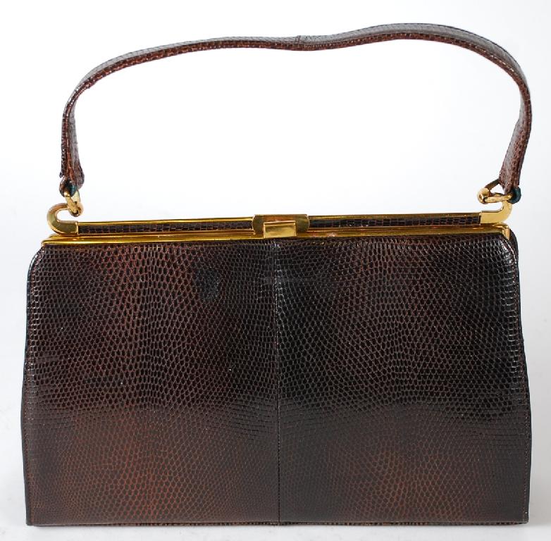 Appraisal: JAMES FLORSHEIN OF LONDON LADIES BROWN LIZARD SKIN HANDBAG with