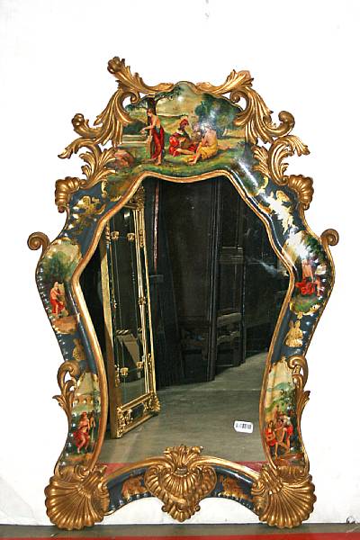 Appraisal: A Rococo style painted and parcel gilt mirror height ft