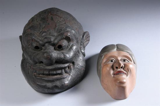 Appraisal: TWO JAPANESE NOH MASKS - in high in high PROVENANCE