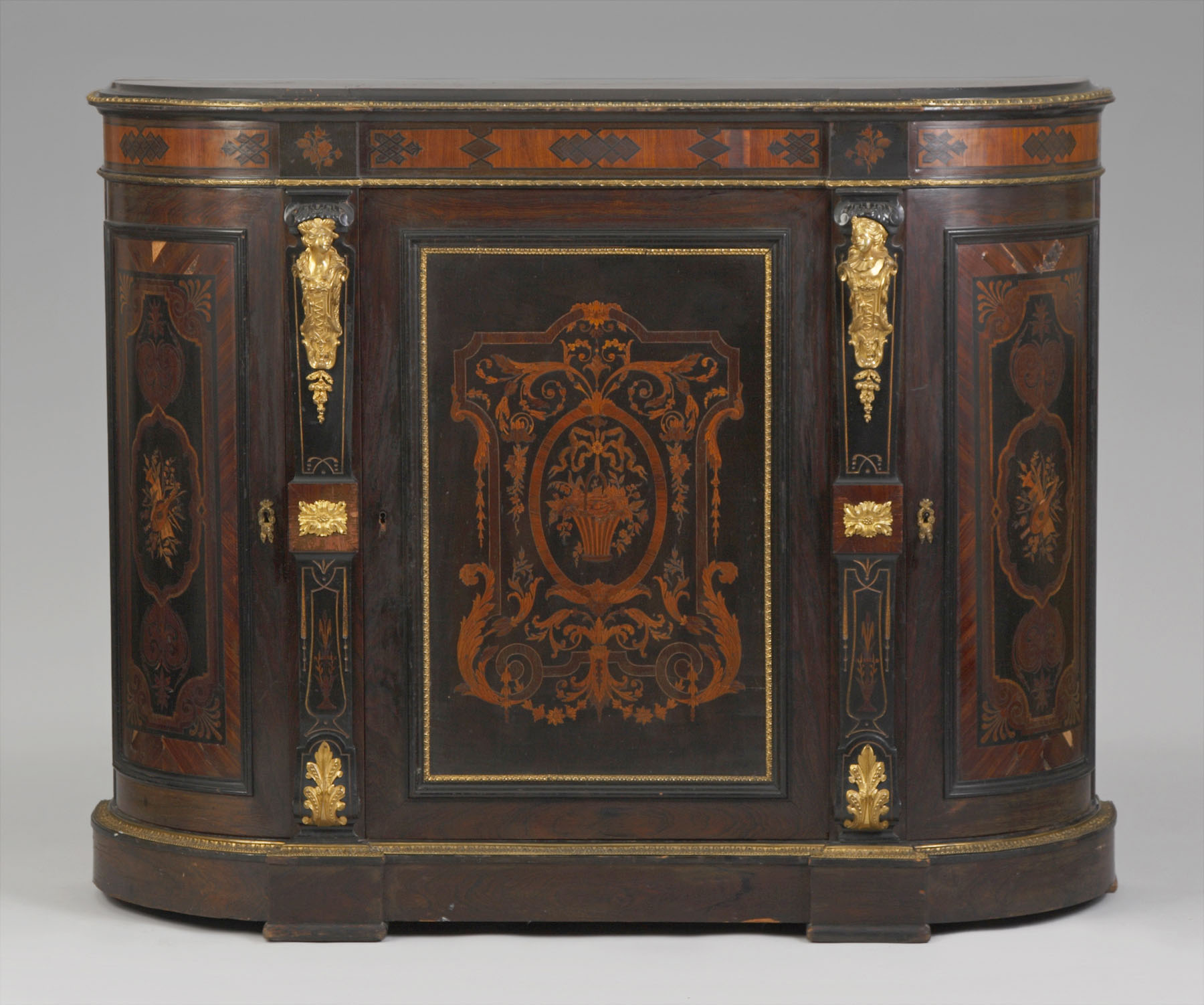 Appraisal: Rosewood Inlaid Side Cabinet Bronze mounts Old finish Some veneer