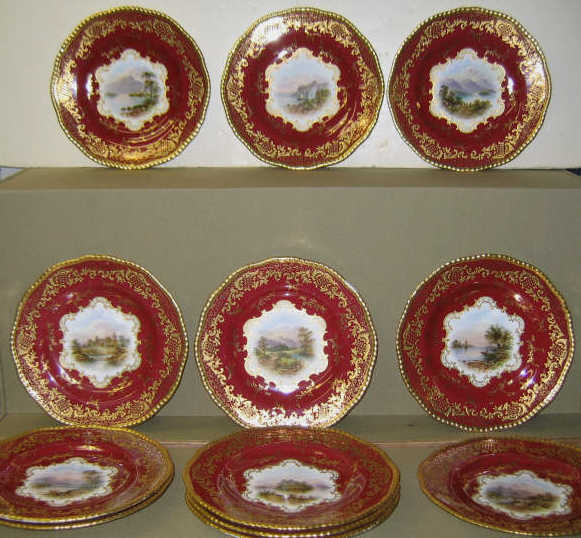 Appraisal: COALPORT PORCELAIN SCENIC PLATES Set of twelve painted tranquil landscape