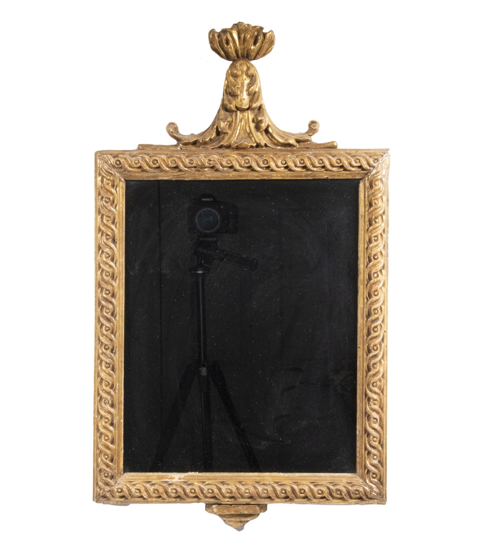 Appraisal: ITALIAN GILTWOOD MIRROR Handcarved Frame with acanthus leaf crest small