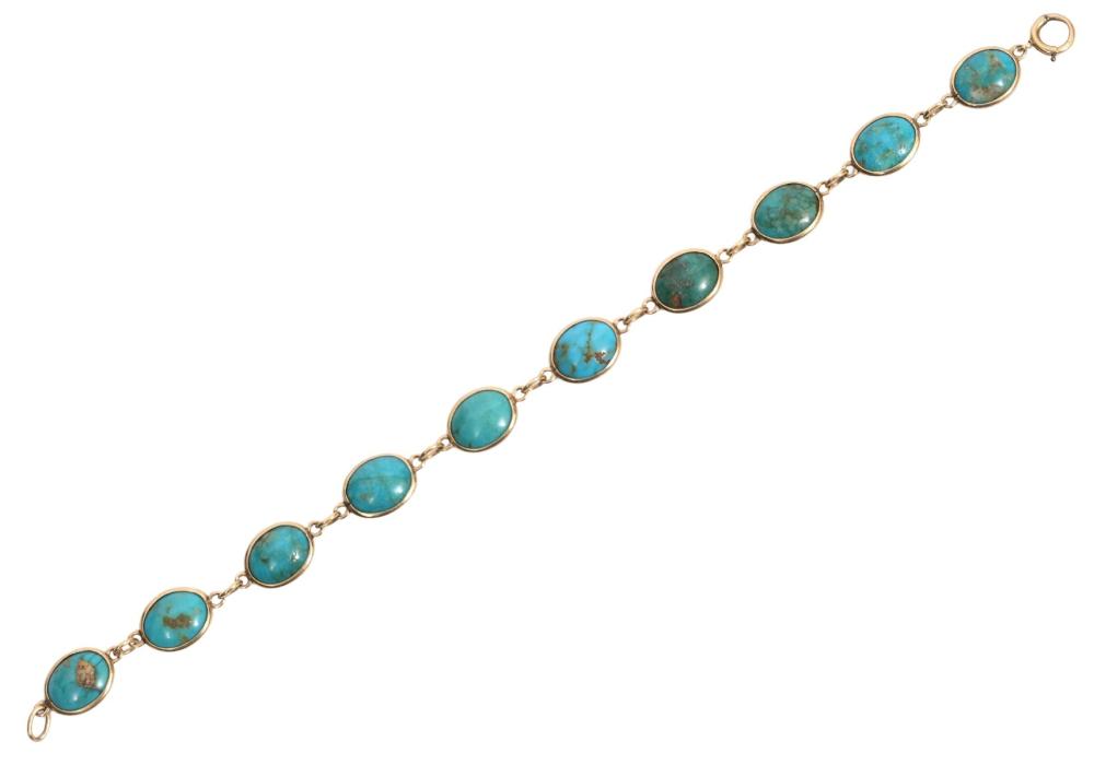 Appraisal: K YG AND CARVED TURQUOISE LINK BRACELETCarved turquoise and K