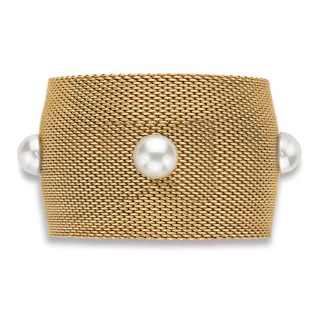 Appraisal: Costume Yellow Metal and Simulated Mabe Pearl Cuff Bangle Estimate