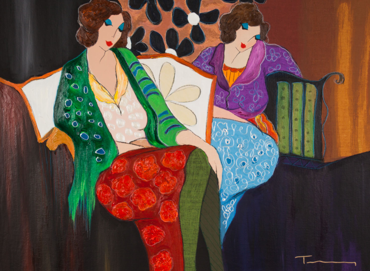 Appraisal: Itzchak Tarkay Two Women oil over serigraph Israeli - Oil