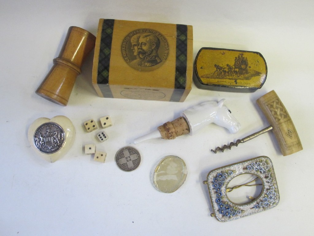 Appraisal: Box of miscellania - Mauchline bank corkscrew etc