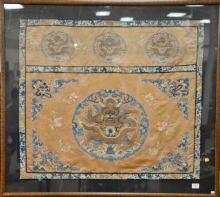 Appraisal: Kesi silk dragon embroidered panel tan silk ground having dragon