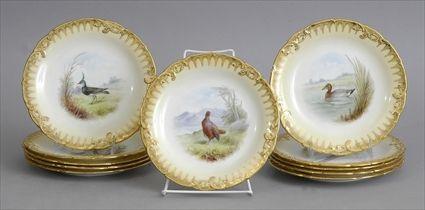 Appraisal: SET OF ELEVEN MINTON HAND-PAINTED GAME PLATES Retailed by Gilman