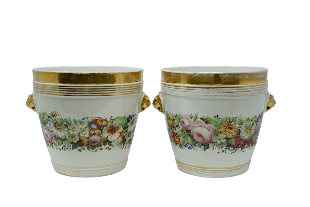 Appraisal: Paris Porcelain Cache Pair of Paris Porcelain Cache Pots Porcelain