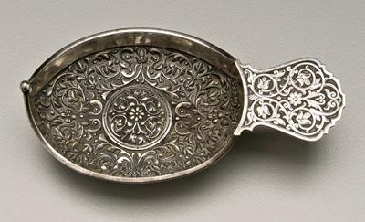 Appraisal: Russian silver Kovsh scroll and floral repousse and engraved decoration