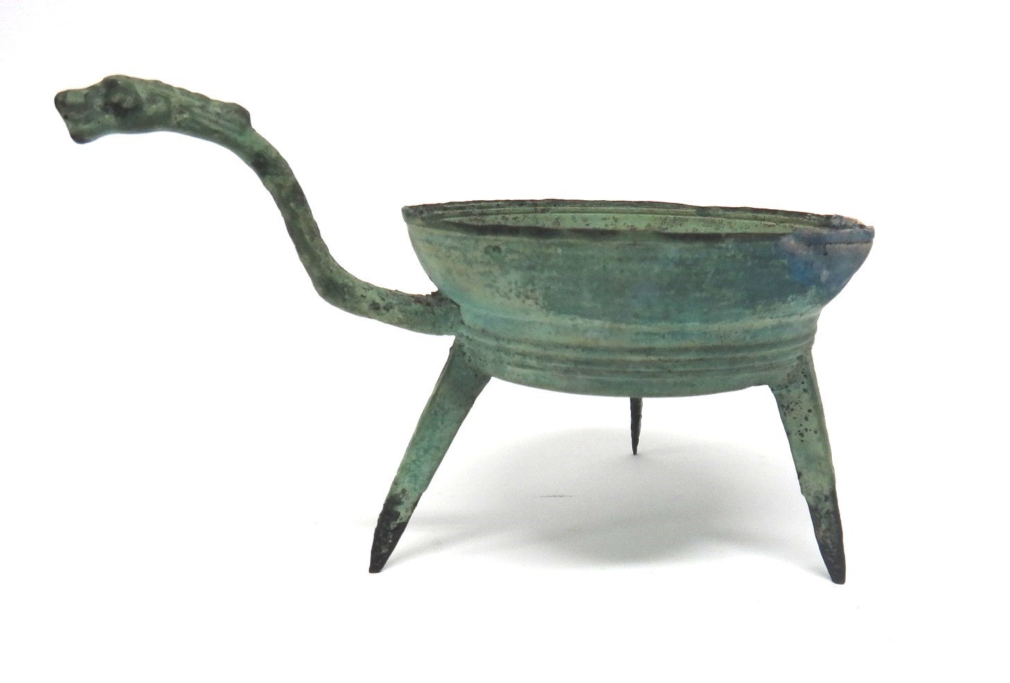 Appraisal: A Chinese green patinated bronze censer of circular form raised