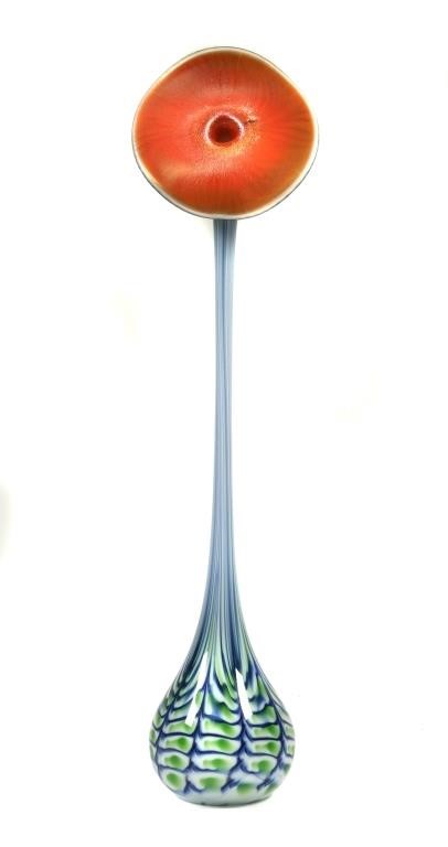 Appraisal: Extremely tall pulled feather bud vase with thin neck and