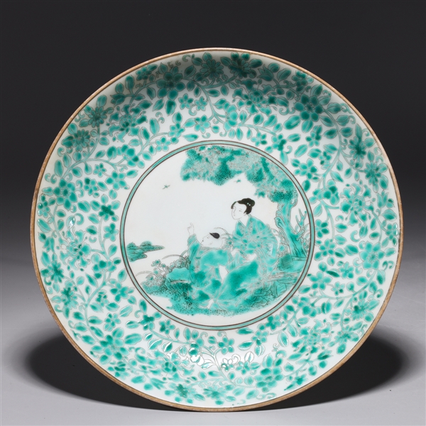 Appraisal: Chinese famille verte enameled porcelain dish with figures and floral