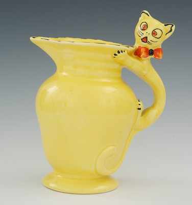 Appraisal: A Glazed Pottery Pitcher with Cat Handle Unmarked but most