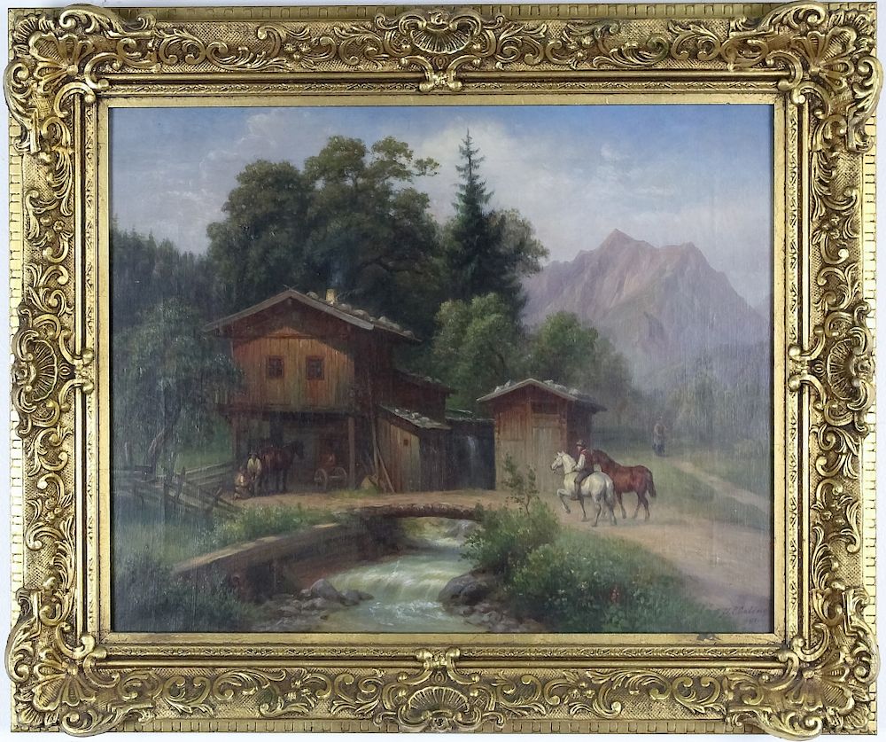 Appraisal: Antique Josef Ebeling Landscape Oil Art Painting Guaranteed Authentic Antique