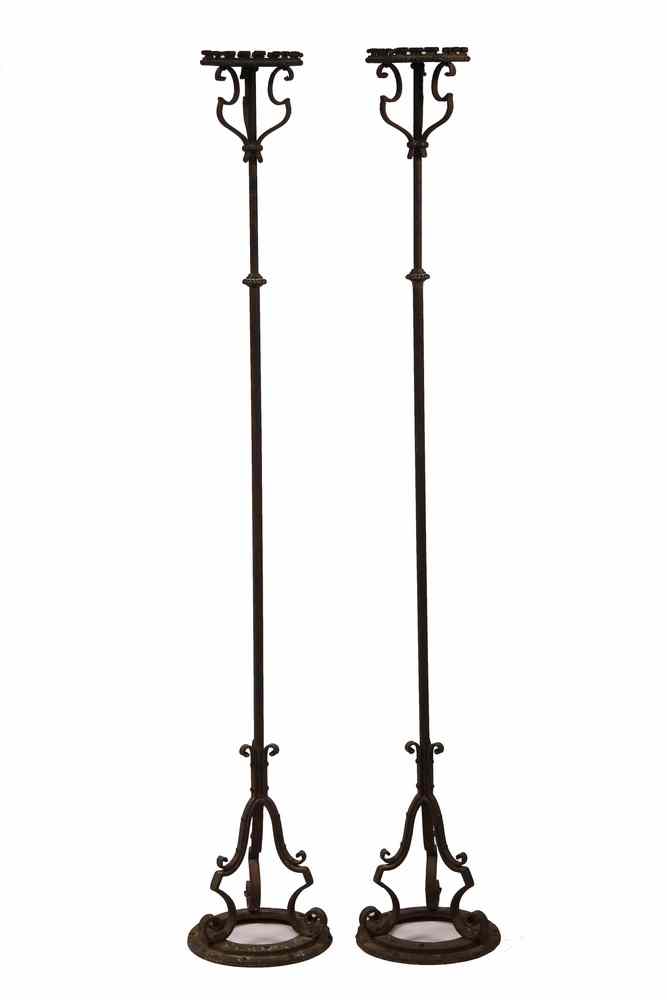 Appraisal: PAIR OF IRON TORCHIERES - th c Gothic Style Wrought