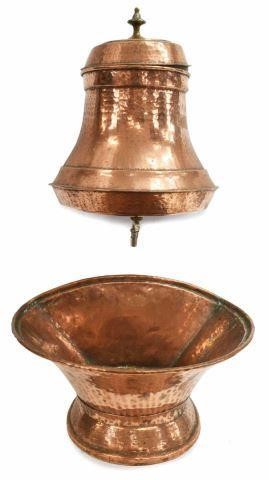 Appraisal: French copper lavabo fountain th c comprising lidded copper vessel