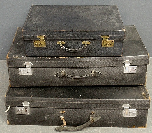 Appraisal: - Three black leather automobile suitcases early th c two