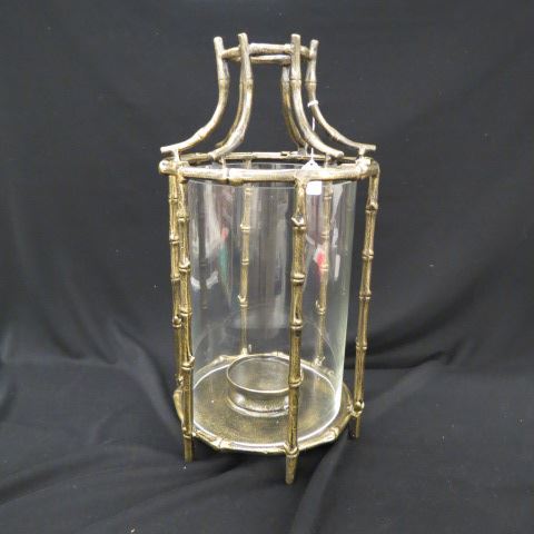 Appraisal: Decorative Bronzed Candle Lantern bamboo style decor glass globe tall