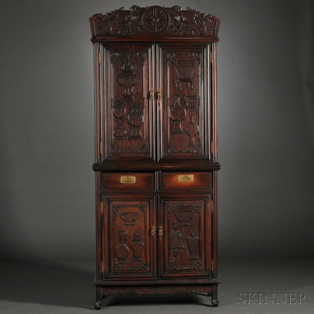 Appraisal: Hardwood Compound Cabinet China th century surmounted by a shaped