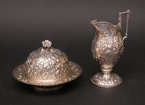 Appraisal: Sterling Silver Repousse Ewer and Covered Butter Dish Proceeds from