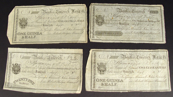 Appraisal: Four Bank of Limerick two of one guinea and a