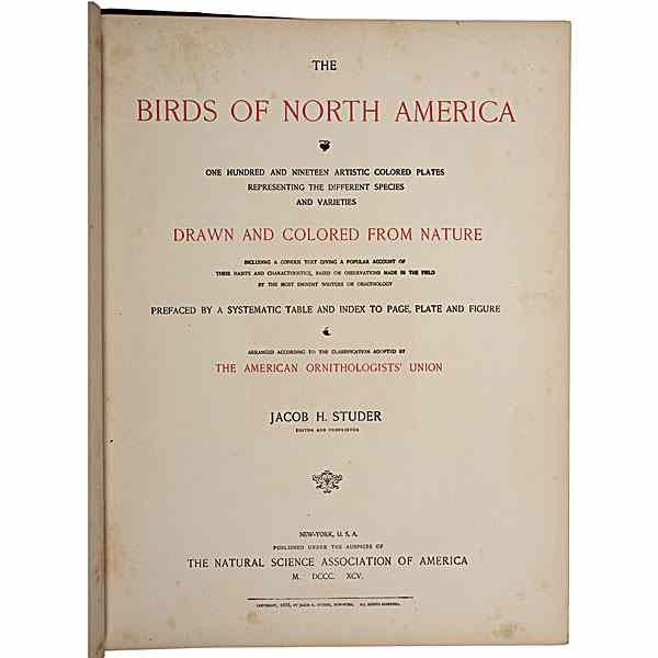 Appraisal: Studer's Birds of North America Jacob H Studer The Birds