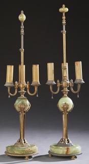 Appraisal: Pair of Louis XVI Style Gilt Spelter and Green Ony