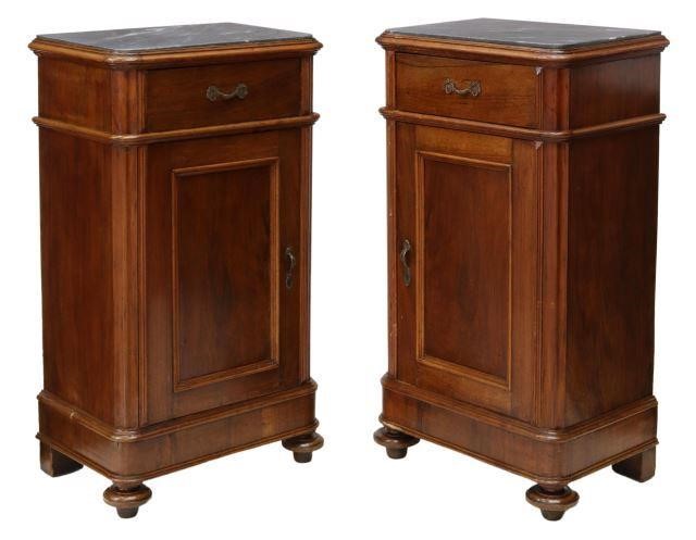 Appraisal: pair Italian walnut nightstands late th c inset marble top