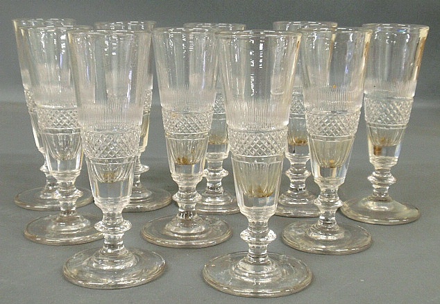 Appraisal: - Set of ten cut glass champagne flutes probably early