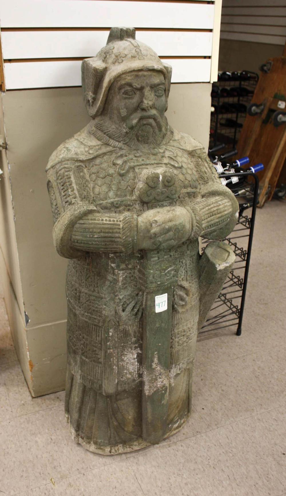 Appraisal: CAST CONCRETE GARDEN FIGURE Chinese warrior with sword H lbs