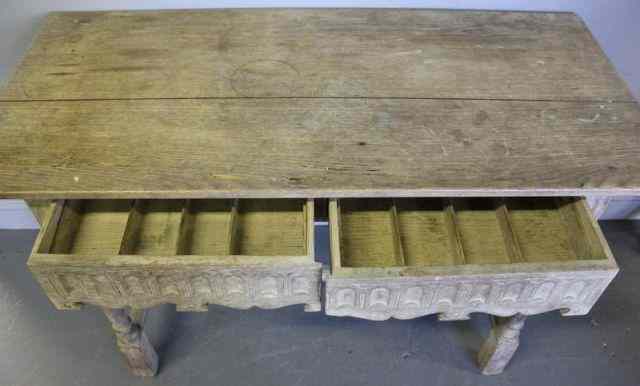 Appraisal: Bleached Oak Tudor Style Drawer Table From a Pelham NY