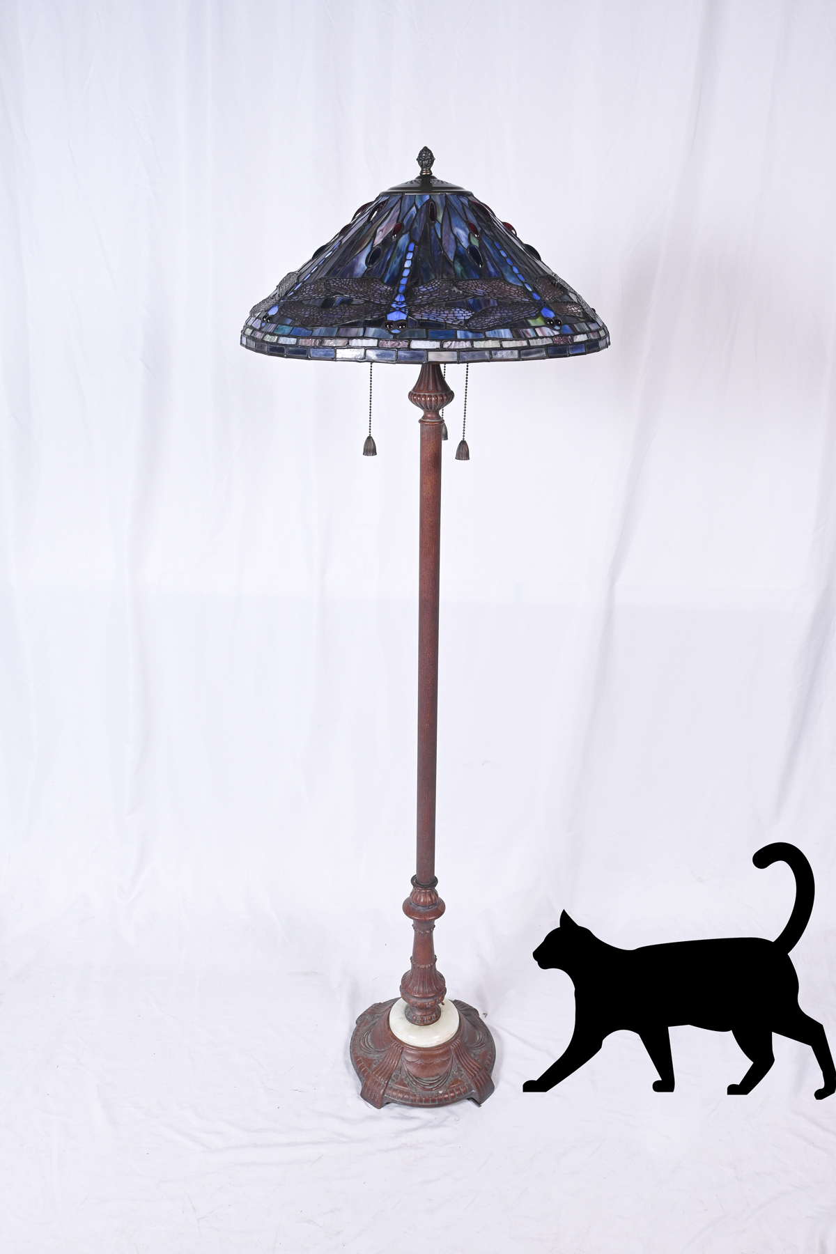 Appraisal: TIFFANY STYLE STAINED GLASS DRAGONFLY FLOOR LAMP - Light patinated