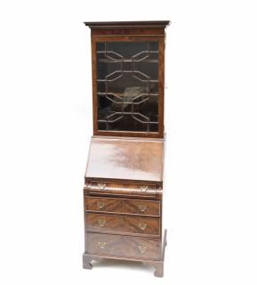 Appraisal: English Mahogany Secretary Antique two-part secretary with mullion glass panels