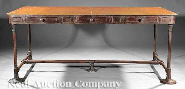 Appraisal: A Patinated Brass and Iron Industrial Work Table rectangular brass