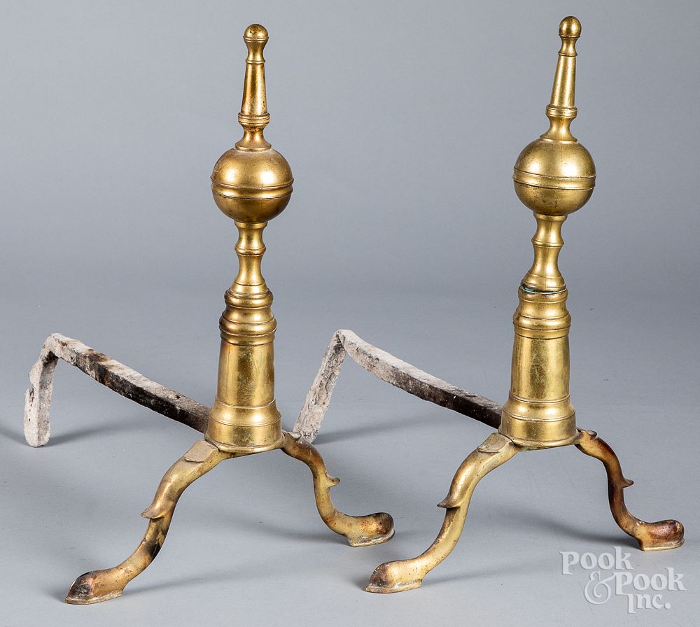 Appraisal: Pair of Federal brass andirons ca Pair of Federal brass