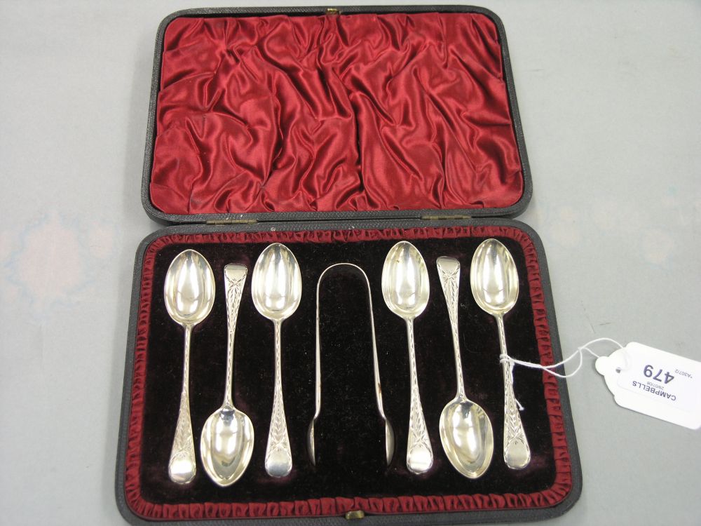 Appraisal: A late Victorian set of six engraved silver teaspoons with