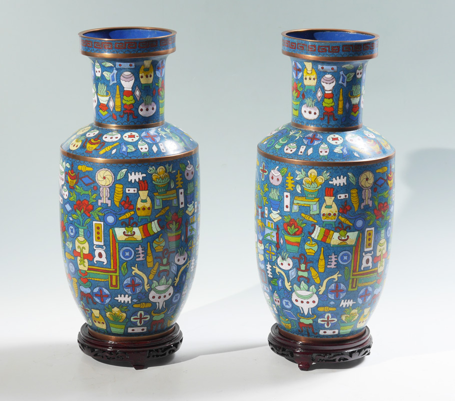 Appraisal: PAIR LARGE CHINESE CLOISONNE VASES Baluster form unusually decorated with