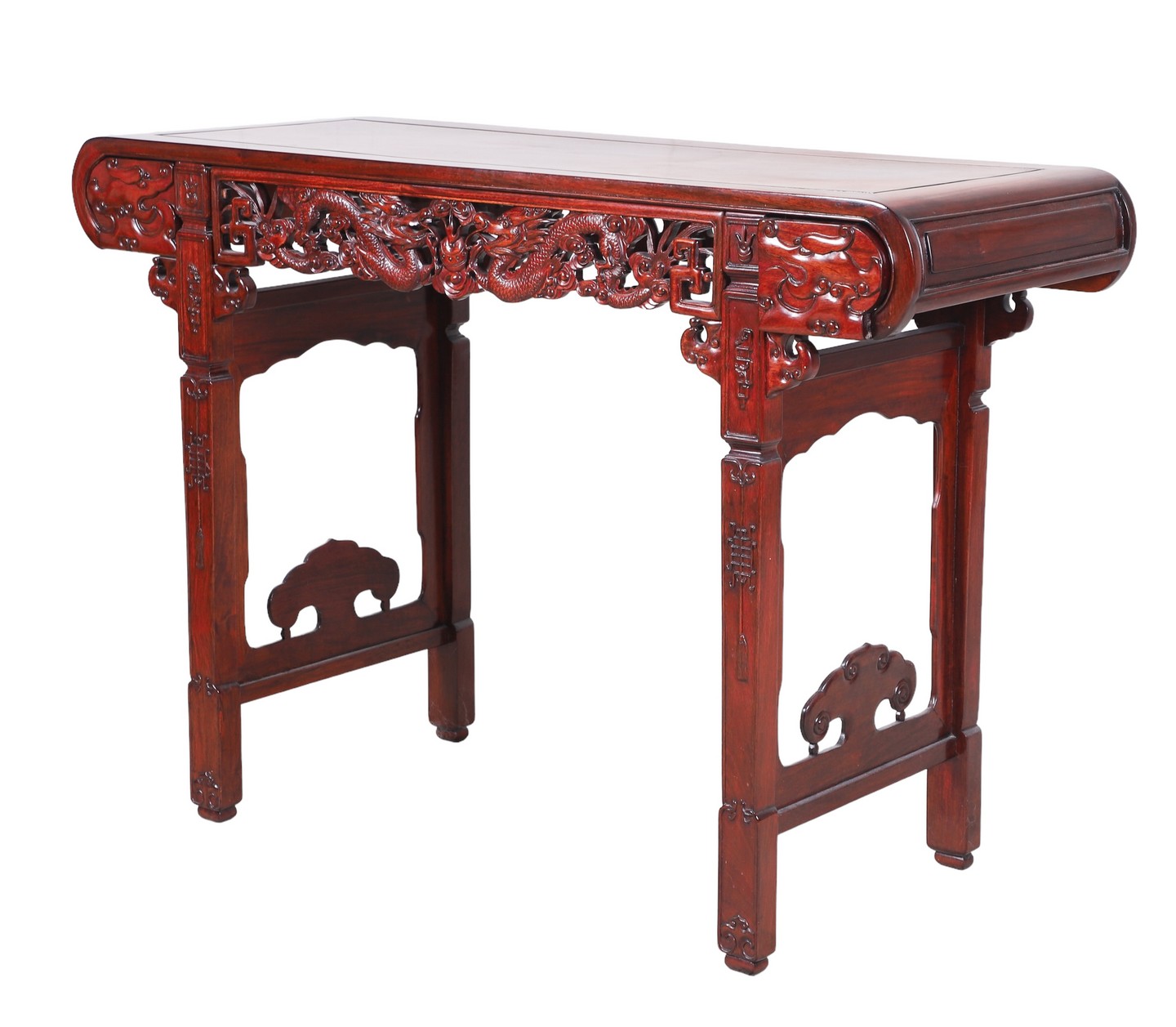 Appraisal: Japanese pierced carved elmwood console table skirt with pierced carved