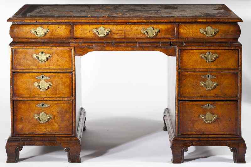 Appraisal: Continental Double Pedestal Deskearly th century three part form burlwood