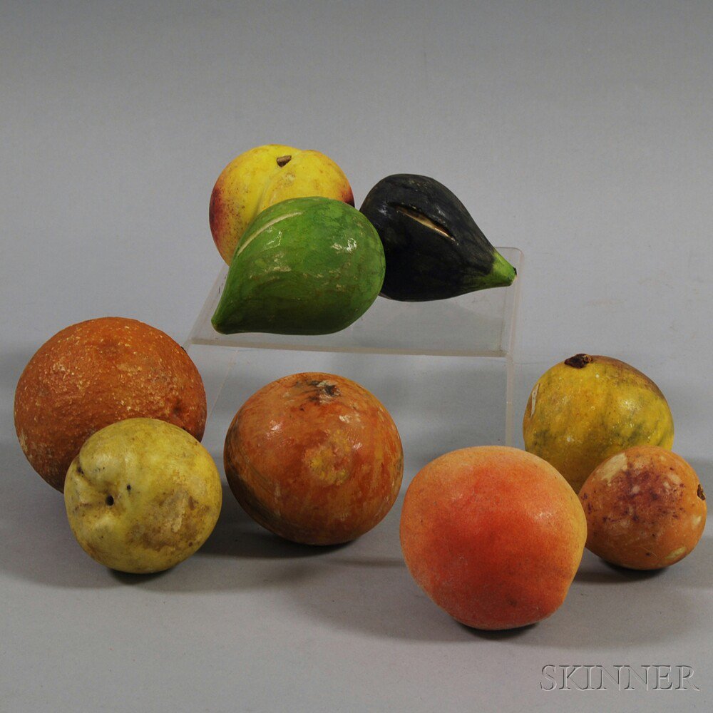 Appraisal: Nine Pieces of Stone Fruit th century two figs three