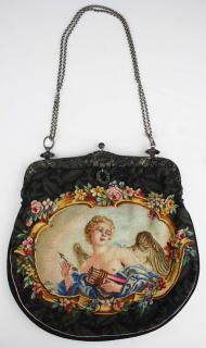 Appraisal: Ca Floral Sterling Silver Frame Tapestry Handbag With Woven With