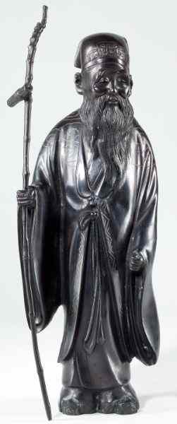 Appraisal: Japanese Bronze Scholar with ScrollTaisho period signed bronze figure wearing