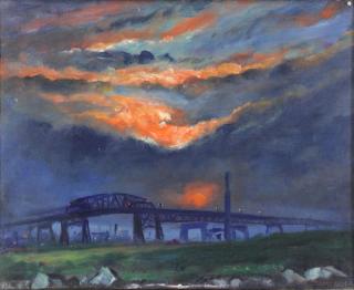 Appraisal: CURRY John Steuart Oil on Canvas Kosciuszko Bridge Signed lower