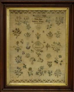 Appraisal: Large American sampler signed Moores-town School Debra Engle finished at